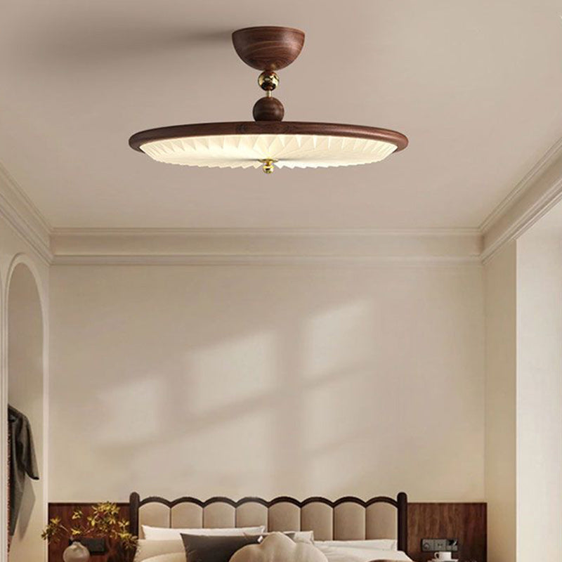 Traditional Vintage Iron Acrylic Round Pleated LED Semi-Flush Mount Ceiling Light For Bedroom