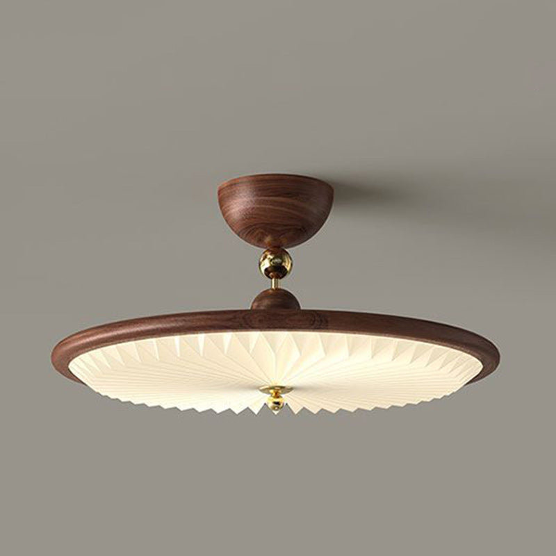 Traditional Vintage Iron Acrylic Round Pleated LED Semi-Flush Mount Ceiling Light For Bedroom