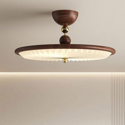 Traditional Vintage Iron Acrylic Round Pleated LED Semi-Flush Mount Ceiling Light For Bedroom