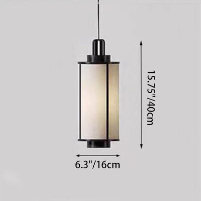 Traditional Chinese Iron Fabric Cylinder Lantern 1-Light Pendant Light For Dining Room