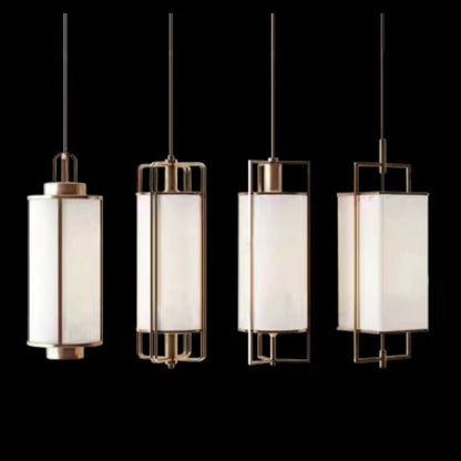 Traditional Chinese Iron Fabric Cylinder Lantern 1-Light Pendant Light For Dining Room