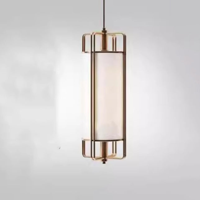 Traditional Chinese Iron Fabric Cylinder Lantern 1-Light Pendant Light For Dining Room