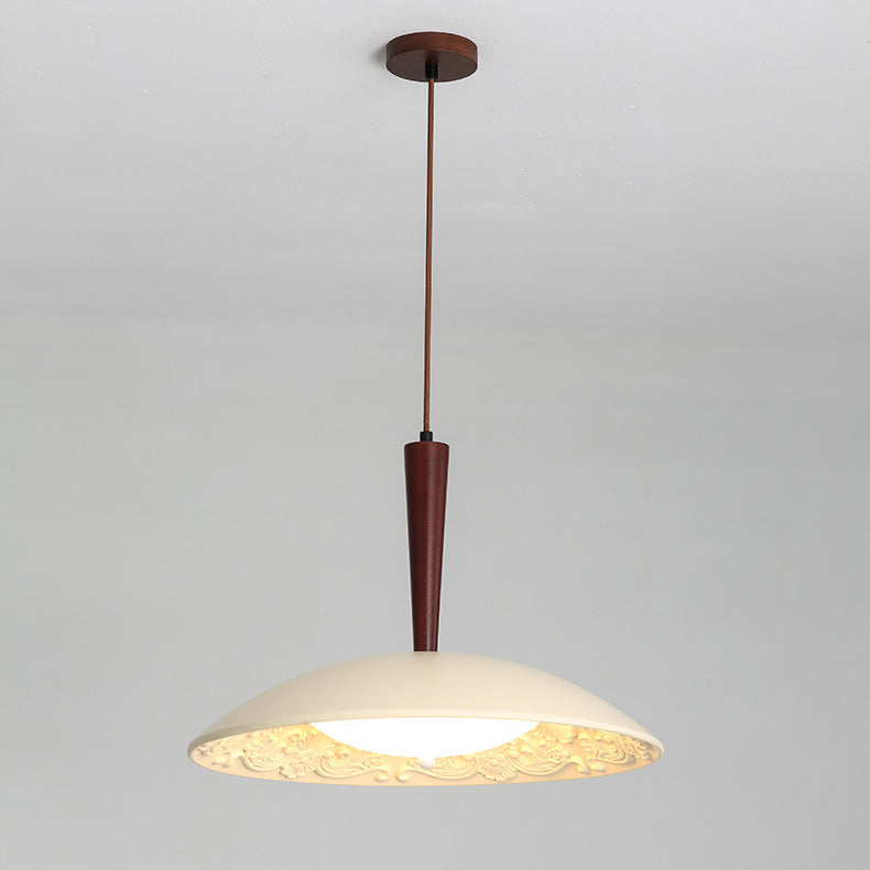 Traditional French Resin PE Wood Hardware Dome Flying Saucer LED Pendant Light For Dining Room