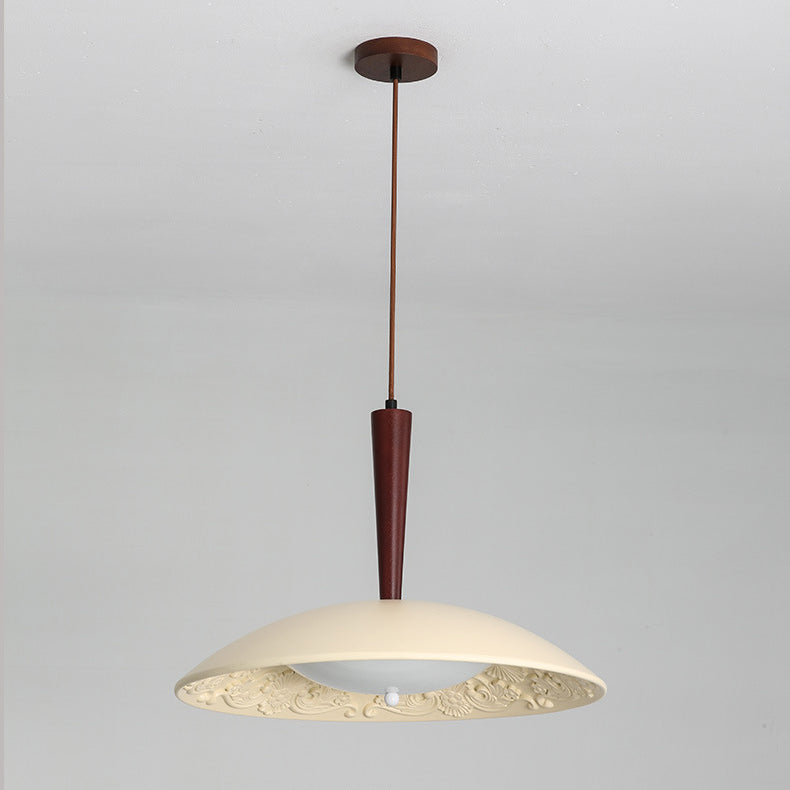 Traditional French Resin PE Wood Hardware Dome Flying Saucer LED Pendant Light For Dining Room