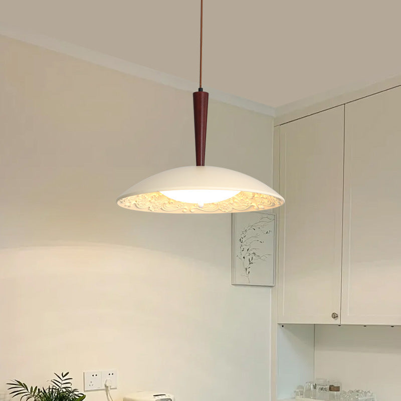 Traditional French Resin PE Wood Hardware Dome Flying Saucer LED Pendant Light For Dining Room