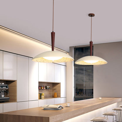 Traditional French Resin PE Wood Hardware Dome Flying Saucer LED Pendant Light For Dining Room