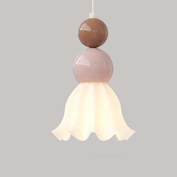 Traditional French Hardware Glass Floral Ball 1-Light Pendant Light For Bedside