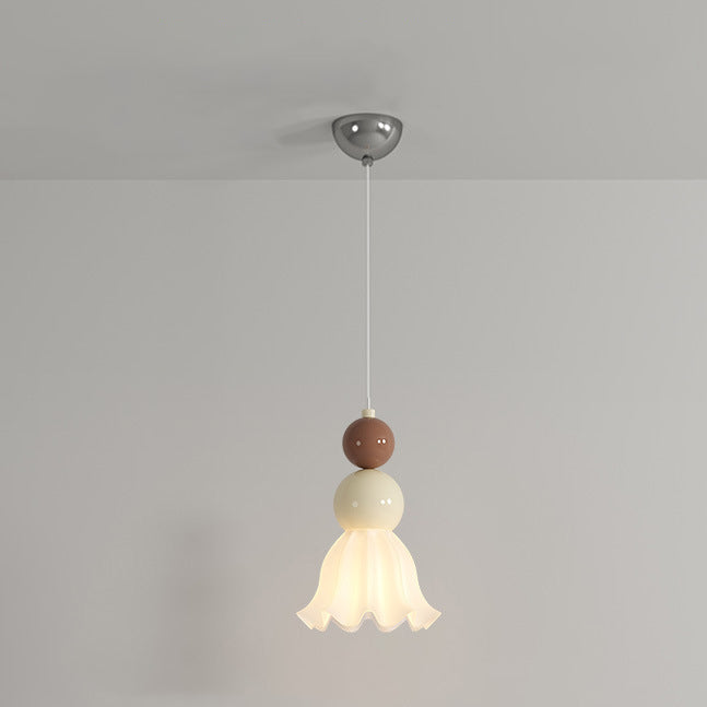 Traditional French Hardware Glass Floral Ball 1-Light Pendant Light For Bedside