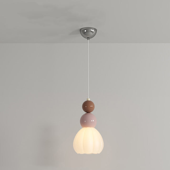 Traditional French Hardware Glass Floral Ball 1-Light Pendant Light For Bedside