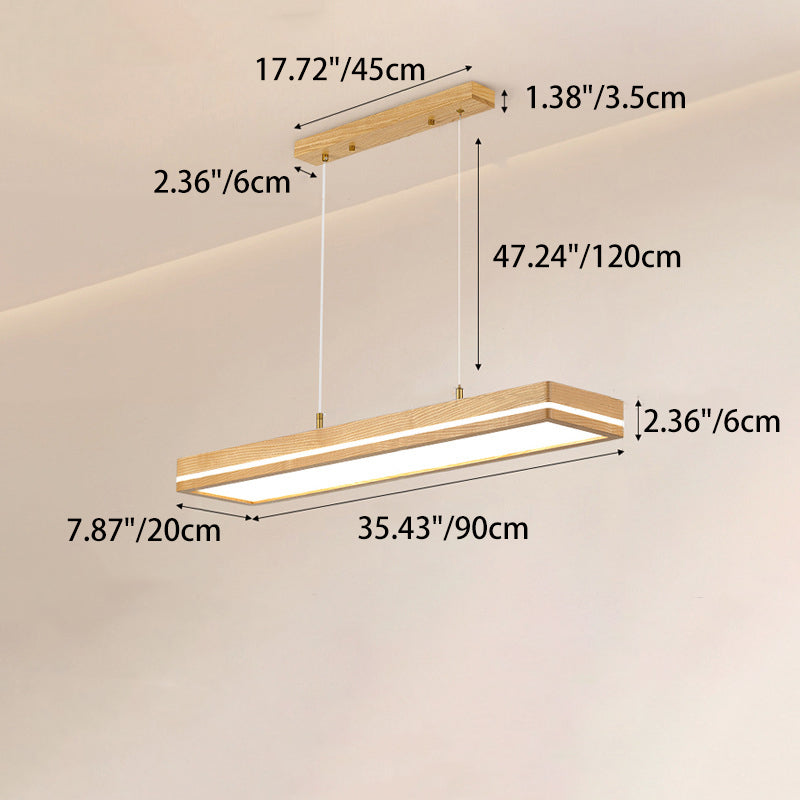 ثريات LED مستطيلة الشكل مصنوعة من خشب الدردار بتصميم عصري بسيط لغرفة الطعام