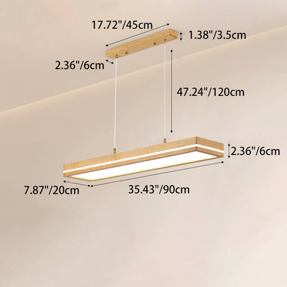 ثريات LED مستطيلة الشكل مصنوعة من خشب الدردار بتصميم عصري بسيط لغرفة الطعام
