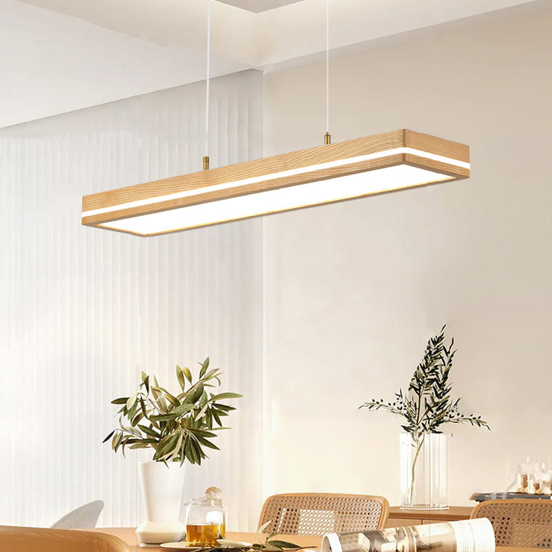 ثريات LED مستطيلة الشكل مصنوعة من خشب الدردار بتصميم عصري بسيط لغرفة الطعام