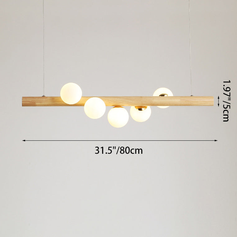 Contemporary Creative Rubber Wood Walnut Brass Glass Strip Ball 5/7 Light Chandeliers Island Light For Dining Room