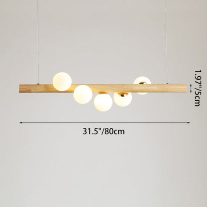 Contemporary Creative Rubber Wood Walnut Brass Glass Strip Ball 5/7 Light Chandeliers Island Light For Dining Room