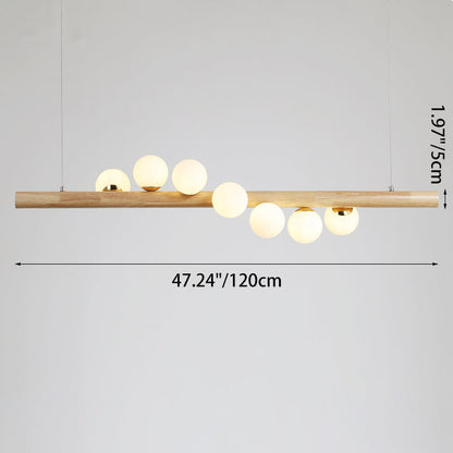 Contemporary Creative Rubber Wood Walnut Brass Glass Strip Ball 5/7 Light Chandeliers Island Light For Dining Room