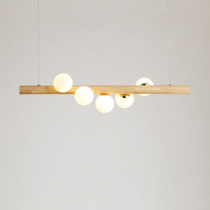 Contemporary Creative Rubber Wood Walnut Brass Glass Strip Ball 5/7 Light Chandeliers Island Light For Dining Room