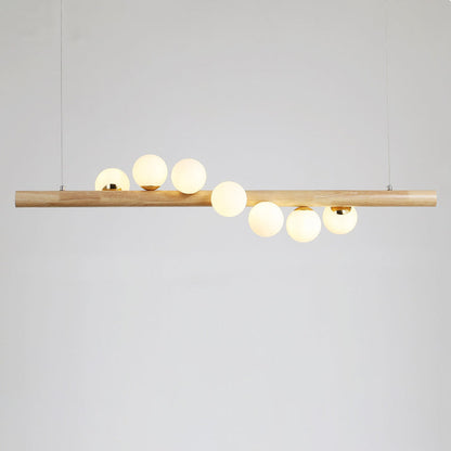 Contemporary Creative Rubber Wood Walnut Brass Glass Strip Ball 5/7 Light Chandeliers Island Light For Dining Room