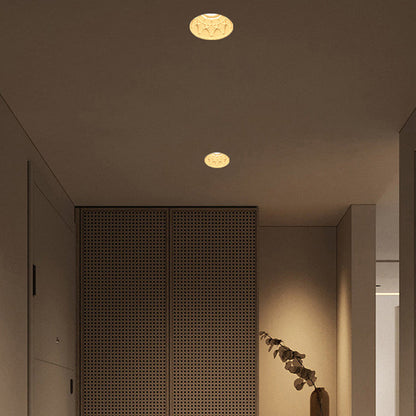 Traditional French Plaster Aluminum Round Carved Recessed 1-Light Flush Mount Ceiling Light Spotlight For Hallway