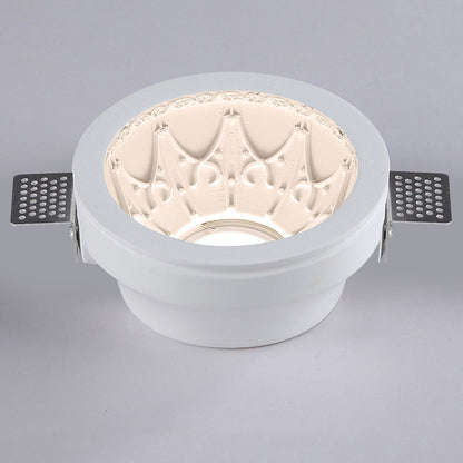 Traditional French Plaster Aluminum Round Carved Recessed 1-Light Flush Mount Ceiling Light Spotlight For Hallway