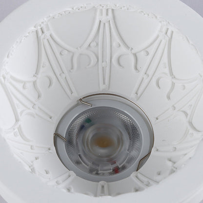 Traditional French Plaster Aluminum Round Carved Recessed 1-Light Flush Mount Ceiling Light Spotlight For Hallway
