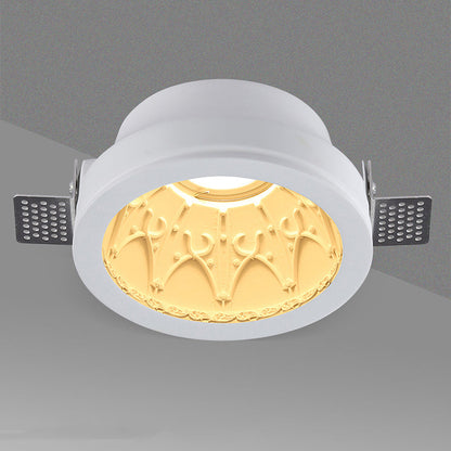 Traditional French Plaster Aluminum Round Carved Recessed 1-Light Flush Mount Ceiling Light Spotlight For Hallway