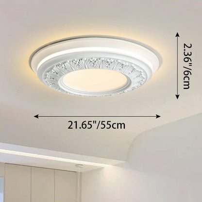 Traditional French Resin PE Round Carved LED Flush Mount Ceiling Light For Bedroom