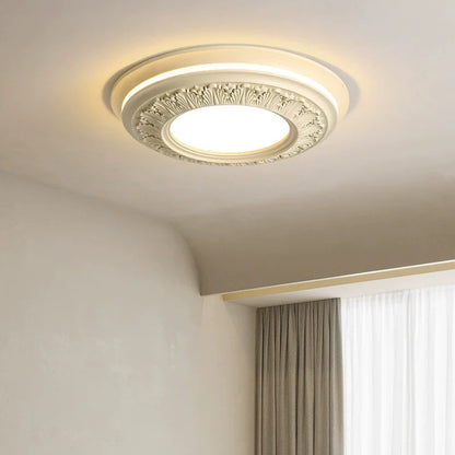 Traditional French Resin PE Round Carved LED Flush Mount Ceiling Light For Bedroom