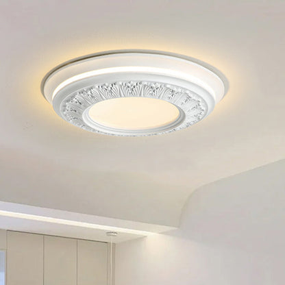 Traditional French Resin PE Round Carved LED Flush Mount Ceiling Light For Bedroom