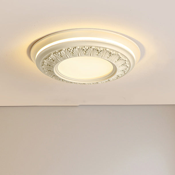 Traditional French Resin PE Round Carved LED Flush Mount Ceiling Light For Bedroom