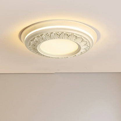 Traditional French Resin PE Round Carved LED Flush Mount Ceiling Light For Bedroom