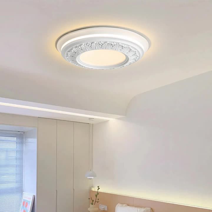 Traditional French Resin PE Round Carved LED Flush Mount Ceiling Light For Bedroom
