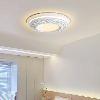 Traditional French Resin PE Round Carved LED Flush Mount Ceiling Light For Bedroom