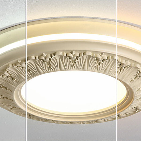 Traditional French Resin PE Round Carved LED Flush Mount Ceiling Light For Bedroom
