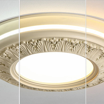 Traditional French Resin PE Round Carved LED Flush Mount Ceiling Light For Bedroom