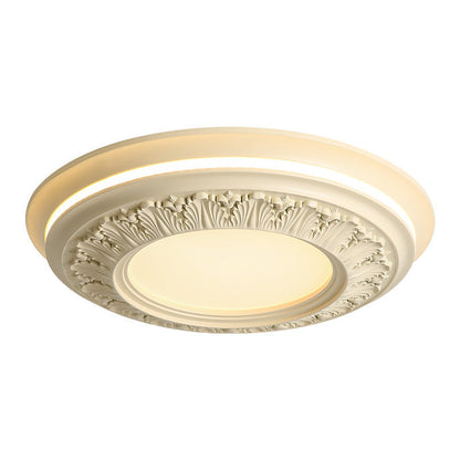 Traditional French Resin PE Round Carved LED Flush Mount Ceiling Light For Bedroom
