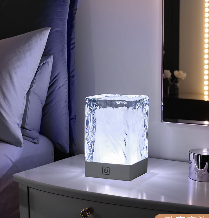 Modern Simplicity Rechargeable ASB Resin Cylinder Glacial Texture LED Table Lamp Night Light For Bedside