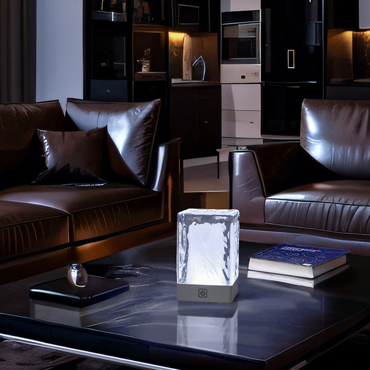 Modern Simplicity Rechargeable ASB Resin Cylinder Glacial Texture LED Table Lamp Night Light For Bedside