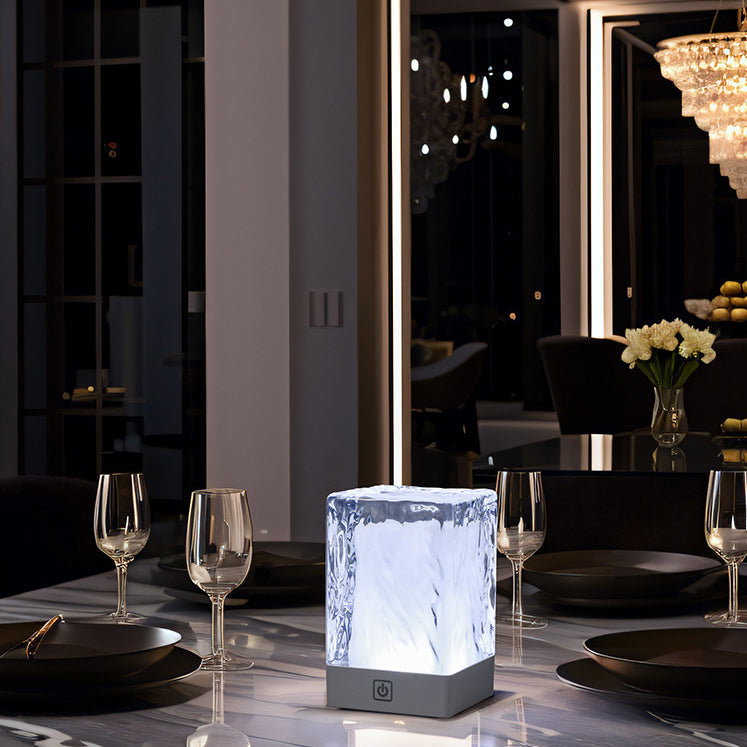 Modern Simplicity Rechargeable ASB Resin Cylinder Glacial Texture LED Table Lamp Night Light For Bedside