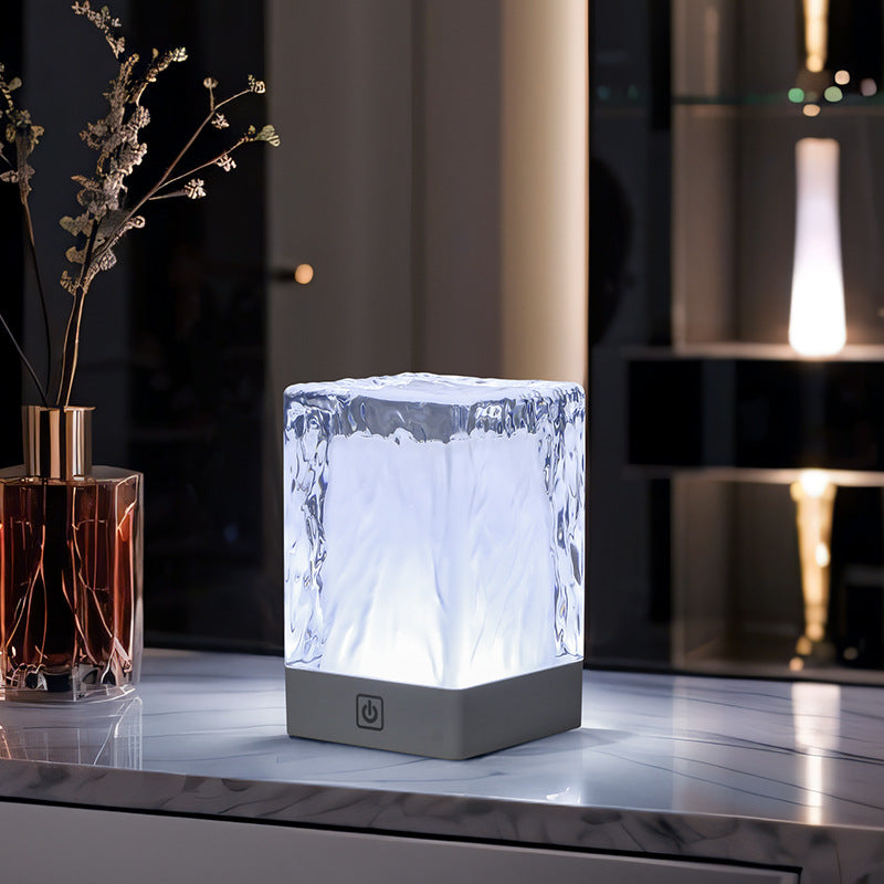 Modern Simplicity Rechargeable ASB Resin Cylinder Glacial Texture LED Table Lamp Night Light For Bedside