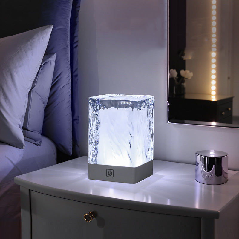 Modern Simplicity Rechargeable ASB Resin Cylinder Glacial Texture LED Table Lamp Night Light For Bedside