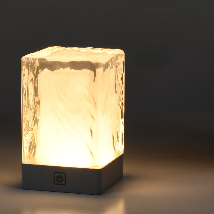 Modern Simplicity Rechargeable ASB Resin Cylinder Glacial Texture LED Table Lamp Night Light For Bedside