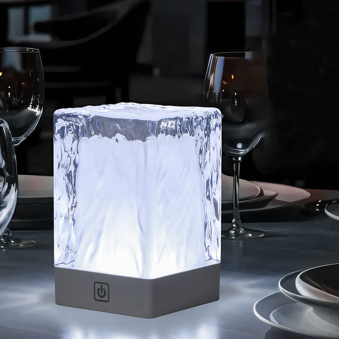 Modern Simplicity Rechargeable ASB Resin Cylinder Glacial Texture LED Table Lamp Night Light For Bedside