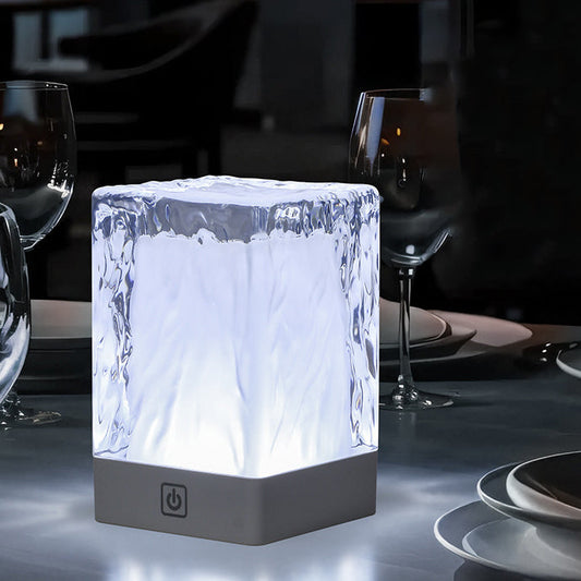 Modern Simplicity Rechargeable ASB Resin Cylinder Glacial Texture LED Table Lamp Night Light For Bedside