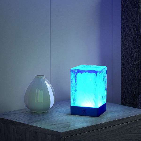 Modern Simplicity Rechargeable ASB Resin Cylinder Glacial Texture LED Table Lamp Night Light For Bedside