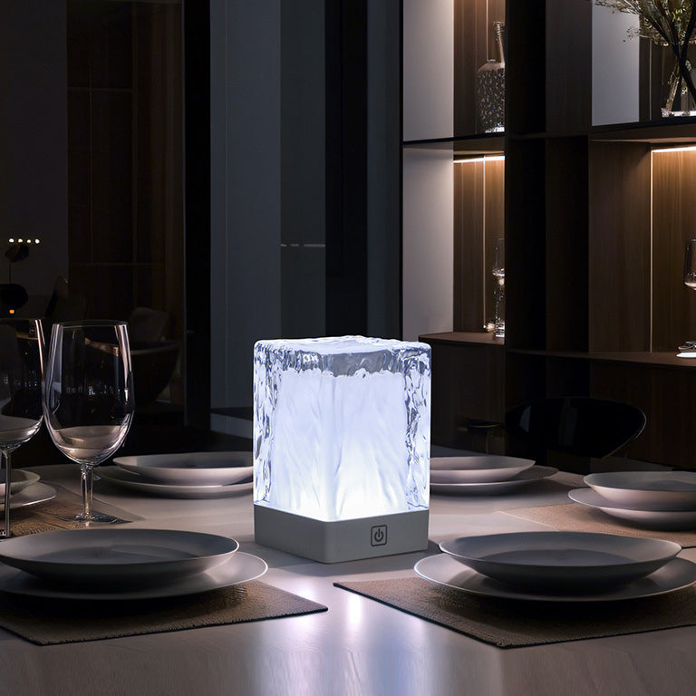 Modern Simplicity Rechargeable ASB Resin Cylinder Glacial Texture LED Table Lamp Night Light For Bedside