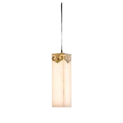 Traditional Chinese Copper Marble Cylinder Propitious Cloud LED Pendant Light For Bedside