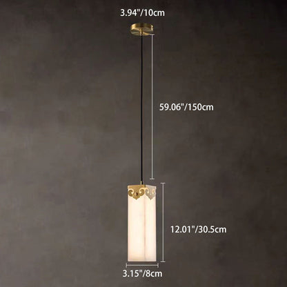 Traditional Chinese Copper Marble Cylinder Propitious Cloud LED Pendant Light For Bedside