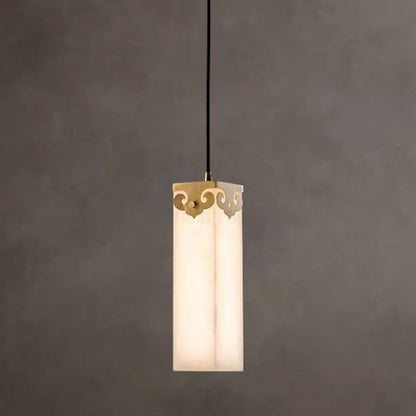 Traditional Chinese Copper Marble Cylinder Propitious Cloud LED Pendant Light For Bedside