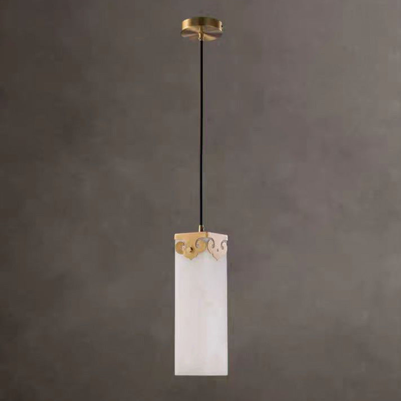 Traditional Chinese Copper Marble Cylinder Propitious Cloud LED Pendant Light For Bedside