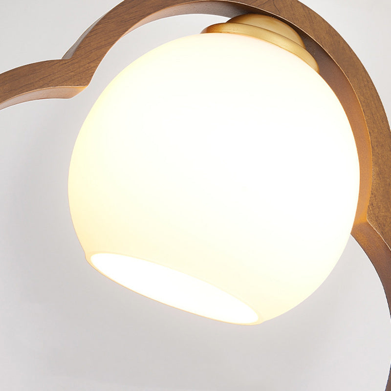 Traditional Chinese Ceramic Rubber Wood Glass Four-Leaf Clover Lotus Tassel 1-Light Pendant Light For Bedside